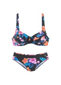 Lascana, Damen, B&uuml;gel-Bikini mit breiten Tr&auml;gern und Print, bedruckt-schwarz-bunt, Cup G, 36 -Cup G, bedruckt-schwarz-bunt, Modischer Hawaiiprint der 