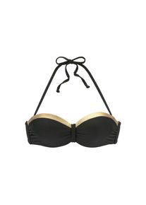 Lascana, Damen, B&uuml;gel-Bandeau-Bikini-Top &raquo;Elodie&laquo; mit trendigem Materialeinsatz, schwarz-goldfarben, Cup E, 34 -Cup E, schwarz-goldfarben, Unifarbe 