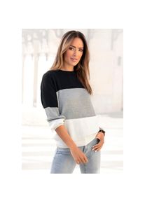 Lascana, Strickpullover mit Colorblock-Streifen, Damenpullover aus Baumwoll-Mix, schwarz-grau-creme, 32/34, Strickpullover