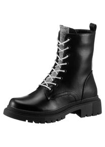Aniston SHOES , Schnürboots, Schnürstiefelette, Stiefelette mit Glitzereinsatz - NEUE KOLLEKTION , schwarz-silberfarben , 41 , 41 , Must Have aus...