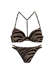 Bruno Banani, Damen, Push-Up-Bikini in zweifarbiger Animal-Optik, schwarz-gold, Cup B, 34 -Cup B, schwarz-gold, Aus glitzernder Strukturware