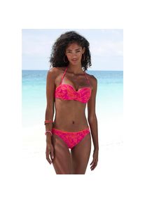 Venice Beach , Bügel-Bandeau-Bikini »Kensi« mit kontrasfarbener Häkelkante , orange-pink bedruckt , Cup D , 34 -Cup D , 34 , Kontrastfarbige...