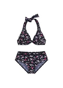 Lascana, Damen, B&uuml;gel-Bikini mit Lochbord&uuml;re, schwarz-bedruckt, Cup D, 36 -Cup D, schwarz-bedruckt, Mit trendiger Lochbord&uuml;re