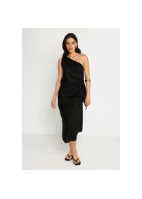 LSCN by LASCANA , One-Shoulder-Kleid mit goldfarbenen Zieraccessoire am Träger, Strandkleid , schwarz , N-Gr , 36 -N-Gr , 36 , Breiter Träger mit...