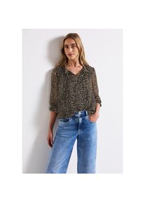 Street One , Chiffonbluse, mit Leo-Print, geschlitzter Ausschnitt mit Bändern , Black , 42 , 42 , Bluse mit Rüschen von Street One