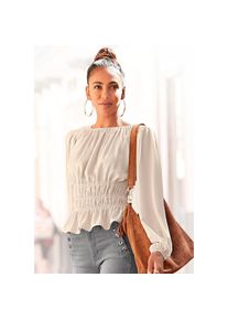 Lascana , Langarmbluse, mit modischen Raffungen, elegante Damenbluse, festlich , creme , 40 , 40 , Runder Halsausschnitt mit Gummizug