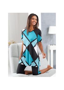 wäschepur wäschepur , Damen , Capri-Pyjama , schwarz-türkis-bedruckt , 36/38 , 36/38 , Single-Jersey