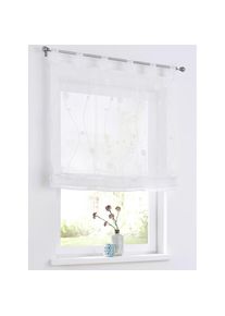 Kutti , Raffrollo »Nelly« mit Schlaufen freihängend modern bestickt, Kreise und Ranken , weiß , Obermaterial: 100% Polyester , 140 cm