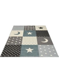 MERINOS, Kinderteppich &raquo;Pastel Kids 20340&laquo; rechteckig 13 mm H&ouml;he Mond und Sterne, Konturenschnitt, grau, Kunstfaser, B : 120 cm 1 Stk. -13 mm, grau