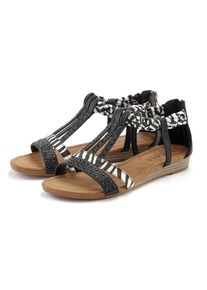 Lascana, Damen, Sandale &raquo;Sommerschuh, Sandalette, &laquo; mit Verzierung und kleinem Keilabsatz im Festival-Look VEGAN, schwarz/zebra, 42, schwarz/zebra, 