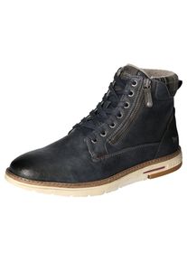 Mustang Shoes , Winterboots, Schnürboots, Casual-Stiefelette mit kariertem Einsatz am Schaftrand , navy used , 45 , 45 , Stylischer Logoaufdruck an...