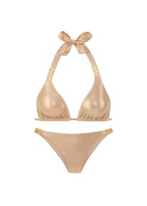 Lascana, Damen, Triangel-Bikini &raquo;Rio&laquo; mit goldfarbenen Zierschnallen, gold, Cup C/D, 44 -Cup C/D, gold, Mit gl&auml;nzender Beschichtung