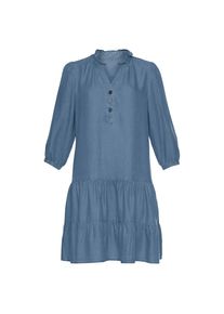 Lascana, Damen, Jeanskleid mit R&uuml;sche am Kragen und Knopfleiste, Blusenkleid, Tunikakleid, denim-blue, N-Gr, 40/42 -N-Gr, denim-blue, Jeanskleid mit 3