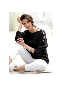 Lascana, Strickpullover mit Kn&ouml;pfen im Off-Shoulder-Style, Damenpullover aus Baumwoll-Mix, schwarz, 44/46, Strickpullover