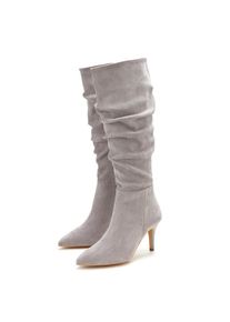 Lascana, Damen, Rei&szlig;verschlussstiefel mit modischer Raffung, Langschaft, High-Heel Stiefelette, Slouchy Boots, grau, 39, grau, Mit modischer Raffung 