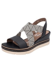 Remonte , Keilsandalette, Riemchensandale, Sommerschuh, Bequemschuh mit Muster , schwarz-creme , 43 , 43 , Sandalette mit eleastischen Kreuzbandgen...