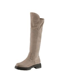 Tamaris , Overkneestiefel, Blockabsatz, Langschaftstiefel, Overkneestiefel, vegane Verarbeitung , taupe , 36 , 36 , Trendiger Stiefel mit kurzem...
