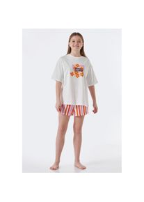 Schiesser , Pyjama »"Nightwear"«, (2 tlg.), mit „Have A Nice Day“-Schriftzug und sommerlichen Blumen-Print , off-white , 164 , 164 , Kurzer...