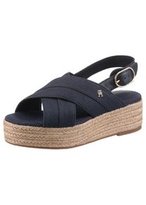 Tommy Hilfiger , Keilsandalette »DENIM ESPADRILLE PLATFORM SANDAL«, Plateau, Riemchensandale, Sommerschuh mit verstellbarer Schnalle , dunkelblau ,...