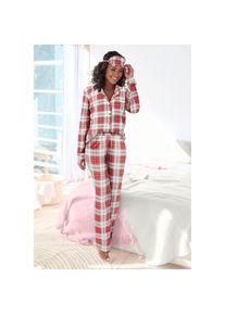 Lascana , Schlafanzug, (Set, 3-teilig), incl. Schlafmaske , weiß-rot kariert , 36/38 , 36/38 , Klassischer Pyjama im Karo-Look