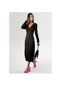 Aniston SELECTED, Damen, Midikleid mit drapierter Unterbrustnaht, schwarz, N-Gr, 36 -N-Gr, schwarz, Uni schwarzes Kleid mit gesmokter Schulterpartie