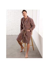 feel good , Bademantel , camel-dunkelrot-gestreift , 100% Baumwolle , 60/62