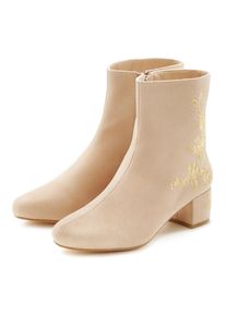 Lascana , Stiefelette, mit floralem Muster, Stiefel, Boots VEGAN , beige , 43 , 43 , Stiefelette mit floralem Muster aus weichem Velourslederimitat