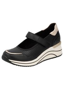 Remonte , Riemchenballerina, Keilabsatz, Halbschuh, Freizeitschuh mit Soft-Einlage , schwarz-goldfarben , 42 , 42 , Ballerina mit praktischem...