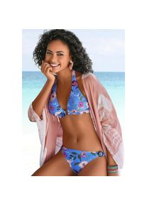 s.Oliver , Triangel-Bikini-Top »Maya« mit Ring in Horn-Optik , blau-bedruckt , Cup C/D , 38 -Cup C/D , 38 , Mit modernem Blumendruck