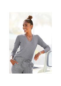 Vivance, V-Ausschnitt-Pullover in taillierter Form, weicher Strickpullover, Basic, klassisch, grau-meliert, 32/34, V-Ausschnitt-Pullover