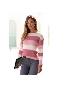 Lascana, Streifenpullover mit &uuml;berschnittenen Schultern, Strickpullover, figurumspielend, hellrosa-bordeaux-lachs, 32/34, Streifenpullover