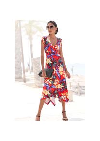 Lascana , Sommerkleid, mit Zipfelsaum und Schleife in der Taille, Jerseykleid, Strandkleid , rot-blau bedruckt , N-Gr , 46 -N-Gr , 46 , Strandkleid...
