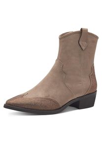 Marco Tozzi , Westernstiefelette, Blockabsatz, Cowboy Stiefelette, Boots, funkelnde Glitzersteinchen , taupe used , 39 , 39 , Trendige...