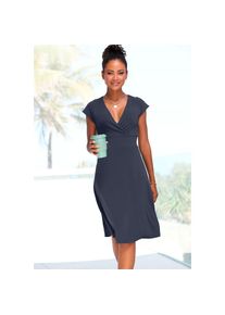 Lascana , Midikleid aus bügelfreier Ware, elegantes Sommerkleid aus Jersey, Strandkleid , blau , N-Gr , 34 -N-Gr , 34 , Mit V-Ausschnitt