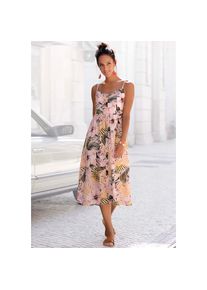 Lascana, Damen, Sommerkleid aus Leinenmix, Midikleid mit Knopfleiste vorne, Strandkleid, apricot-bedruckt, N-Gr, 38 -N-Gr, apricot-bedruckt, Angesagte