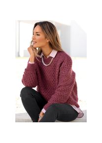 Vivance, Rundhalspullover mit besonderem Strickmuster, lockere Passform, aubergine, 36/38, Rundhalspullover