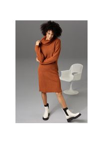 Aniston CASUAL, Damen, Strickkleid mit halsfernem Rollkragen, zimt, N-Gr, 46 -N-Gr, zimt, Vielseitig kombinierbares Damenkleid