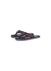 Tommy Hilfiger , Zehentrenner »CORPORATE HILFIGER BEACH SANDAL«, Sommerschuh, Flats, Bequemschuh mit Streifen , dunkelblau , 43 , 43 , Sommerschuh...