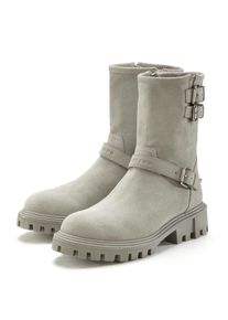 ELBSAND, Damen, Stiefelette aus Leder mit trendigen Zierschnallen, Stiefel, Boots, hellgrau, 40, hellgrau, Stiefelette mit modischen Zierschnallen