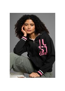Kangaroos, Damen, Kapuzensweatjacke mit Neon-Details, schwarz-pink, 32/34, schwarz-pink, Kapuzensweatjacke mit Kordelzug f&uuml;r individuellen Stil