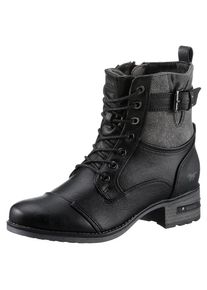 Mustang Shoes , Schnürstiefelette, mit Innen-Reißverschluss , schwarz , 36 , 36 , Modische Stiefelette mit Schnürung und Zierschnalle