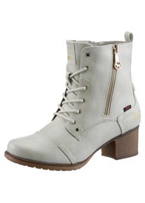 Mustang Shoes , Schnürstiefelette, Stiefelette, Herbstschuh mit Zierreißverschluss außen , offwhite , 42 , 42 , Mit Schnürung und Innen-Reißverschluss