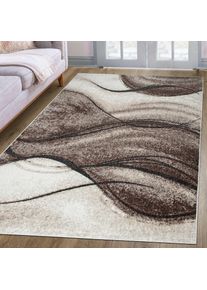 my home , Teppich »Tritom« rechteckig 9 mm Höhe mit besonders weichem Flor, Kurzflor, modernes Wellen Muster , braun , Obermaterial: 100%...