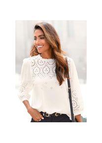 Lascana, Damen, Schlupfbluse mit Lochstickerei und dezenten R&uuml;schen, 3/4-&auml;rmelige Damenbluse, creme, 38, creme, Bluse mit Lochstickerei