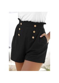 Lascana , Shorts, im Paperbag-Look mit breitem Bündchen und Taschen, kurze Hose , schwarz , N-Gr , 46 -N-Gr , 46 , Zierknöpfe in Holzoptik vorne