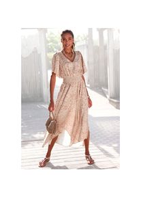 Lascana , Maxikleid, mit Animalprint, luftiges Sommerkleid mit Schlitzen , sand-beige bedruckt , N-Gr , 34 -N-Gr , 34 , Mit weiten Fledermausärmeln