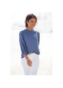 Lascana, Damen, Schlupfbluse mit Lochstickerei und dezenten R&uuml;schen, 3/4-&auml;rmelige Damenbluse, blau, 34, blau, Bluse mit Lochstickerei