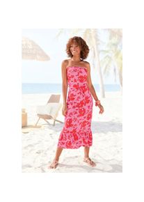 Lascana , Midikleid, mit Volant am Rocksaum , pink ROT FLORAL , N-Gr , 48 -N-Gr , 48 , Midikleid mit bandeau