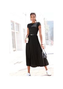 Lascana, Damen, Midikleid mit Plisseerockteil, Basic, modisch, schwarz, N-Gr, 36 -N-Gr, schwarz, Mit Rundhalsausschnitt