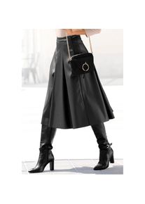 Lascana, Damen, Lederimitatrock in Midil&auml;nge, hochgeschnittener Faltenrock, casual-chic, schwarz, 36, schwarz, Lederimitat-Rock mit eingelegten Falten